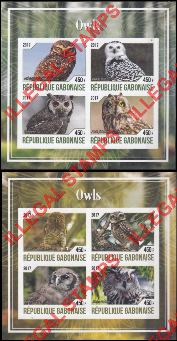 Gabon 2017 Owls Illegal Stamp Souvenir Sheets of 4