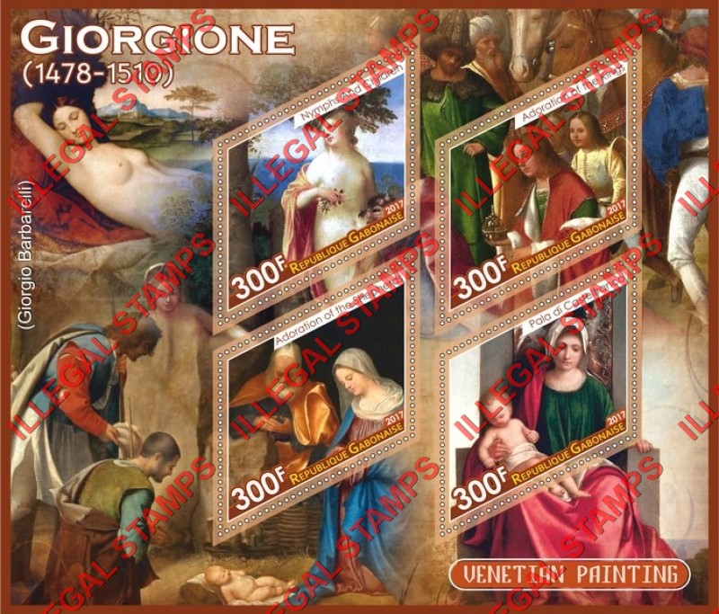 Gabon 2017 Paintings Venetian Painting by Giorgione Illegal Stamp Souvenir Sheet of 4