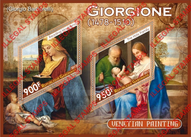 Gabon 2017 Paintings Venetian Painting by Giorgione Illegal Stamp Souvenir Sheet of 2