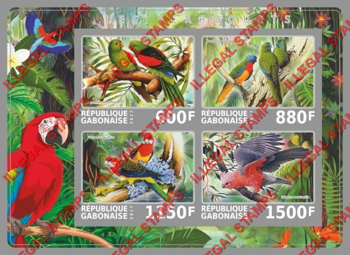 Gabon 2017 Parrots Illegal Stamp Souvenir Sheet of 4