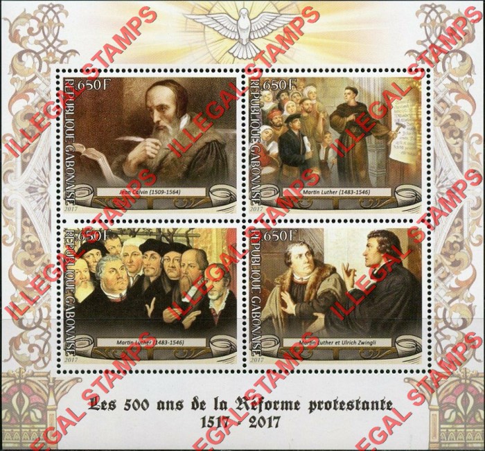 Gabon 2017 Protestant Reformation Illegal Stamp Souvenir Sheet of 4
