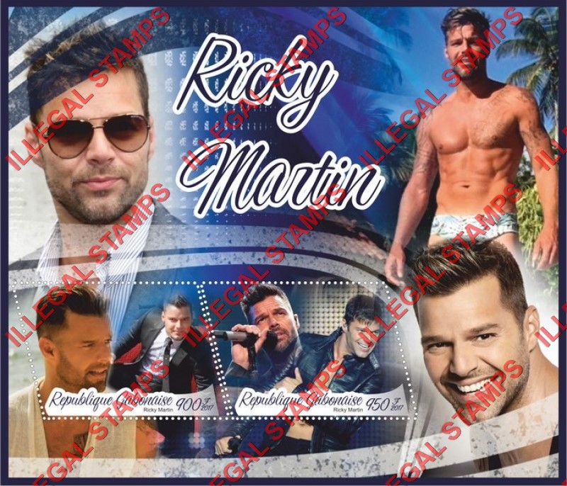 Gabon 2017 Ricky Martin Illegal Stamp Souvenir Sheet of 2