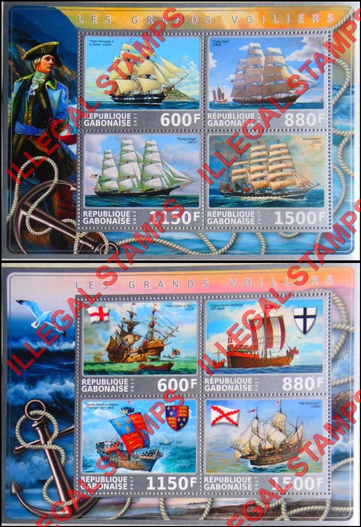 Gabon 2017 Sailing Ships Illegal Stamp Souvenir Sheets of 4 (Part 1)