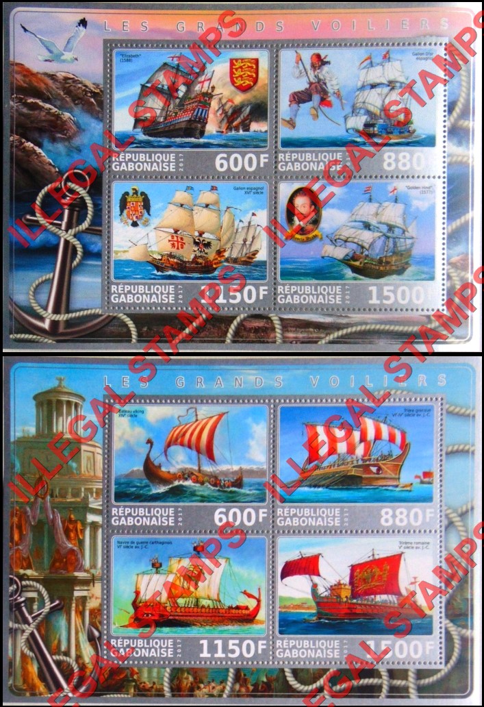 Gabon 2017 Sailing Ships Illegal Stamp Souvenir Sheets of 4 (Part 2)