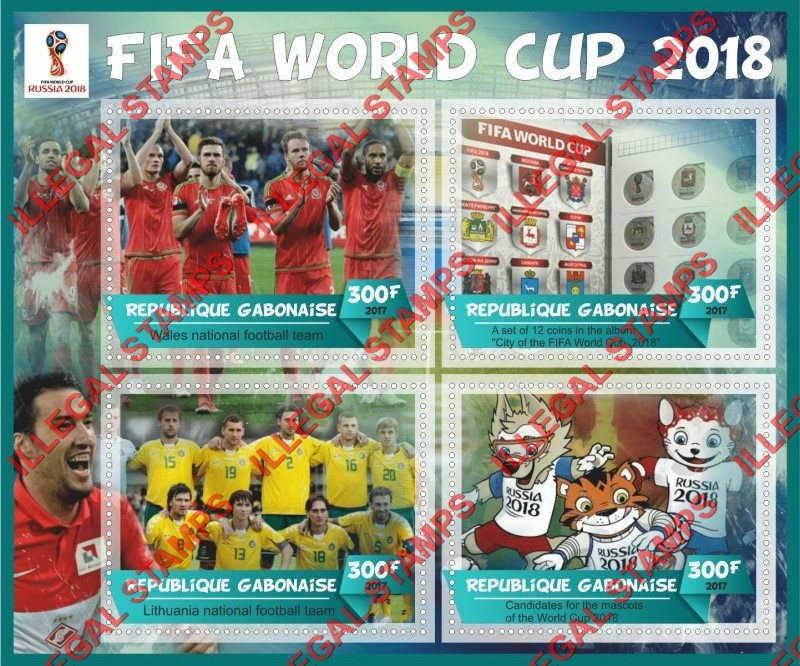 Gabon 2017 Soccer FIFA World Cup 2018 Illegal Stamp Souvenir Sheet of 4