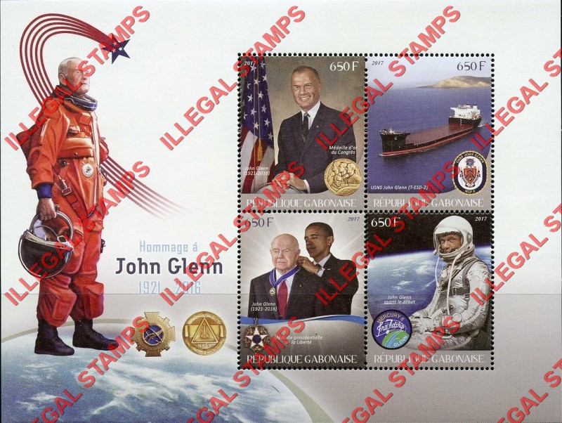 Gabon 2017 Space John Glenn Illegal Stamp Souvenir Sheet of 4