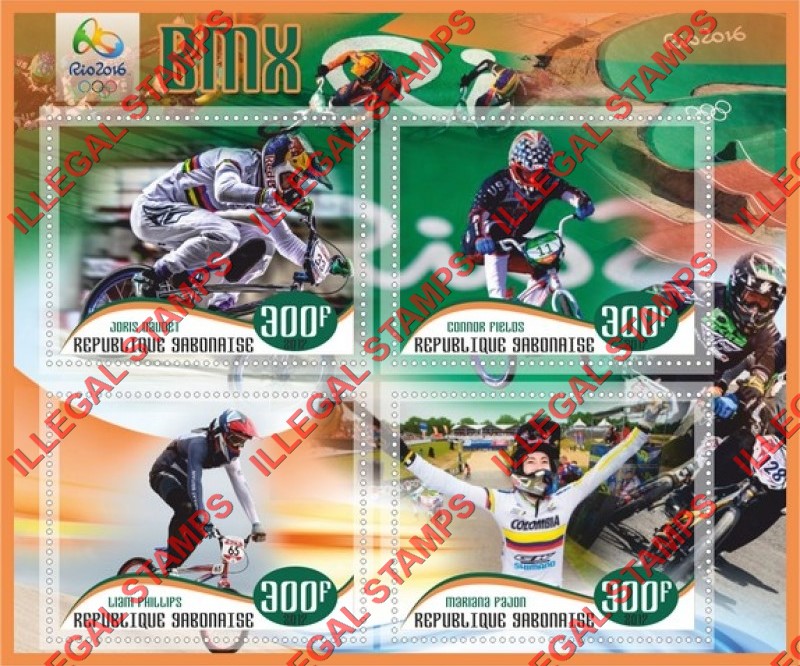 Gabon 2017 Sport BMX Cycling Illegal Stamp Souvenir Sheet of 4