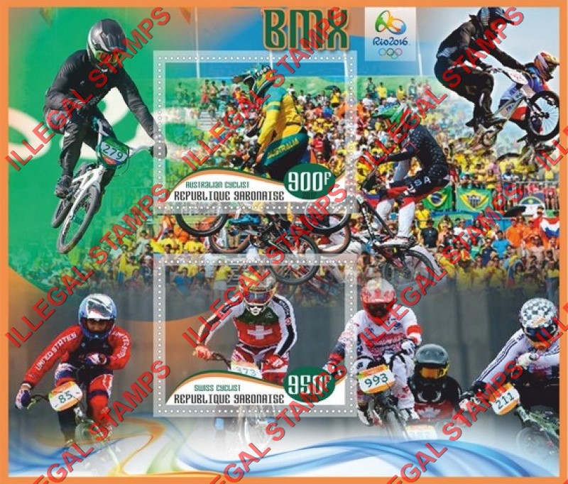 Gabon 2017 Sport BMX Cycling Illegal Stamp Souvenir Sheet of 2