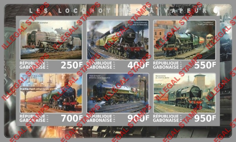 Gabon 2017 Steam Locomotives Illegal Stamp Souvenir Sheet of 6
