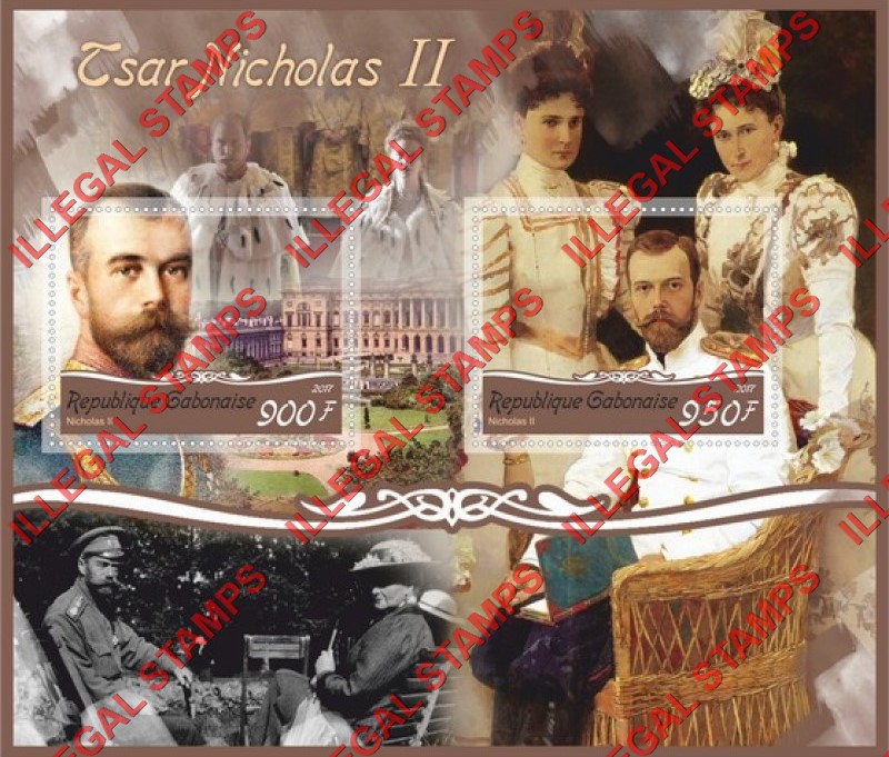 Gabon 2017 Tsar Nicholas II Illegal Stamp Souvenir Sheet of 2