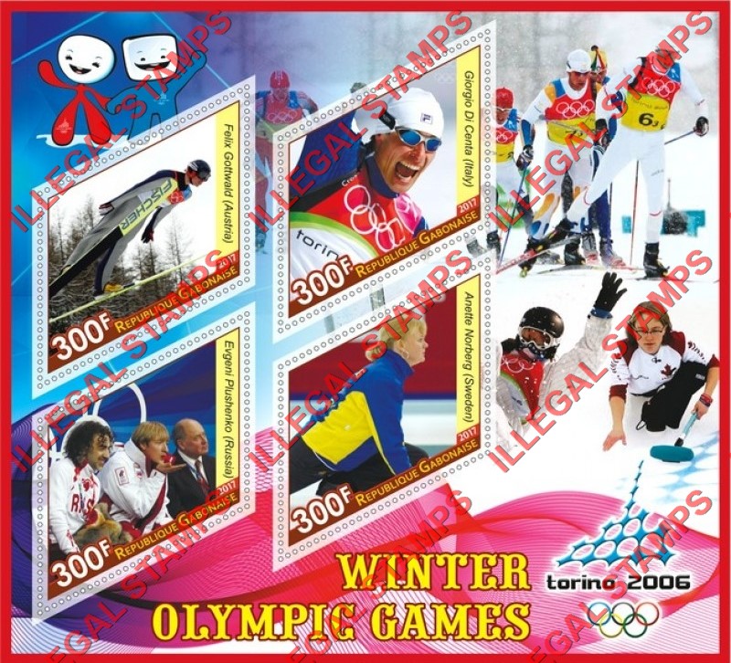 Gabon 2017 Winter Olympic Games Torino 2006 Illegal Stamp Souvenir Sheet of 4