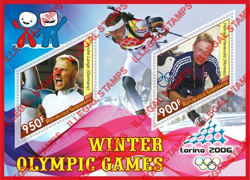 Gabon 2017 Winter Olympic Games Torino 2006 Illegal Stamp Souvenir Sheet of 2