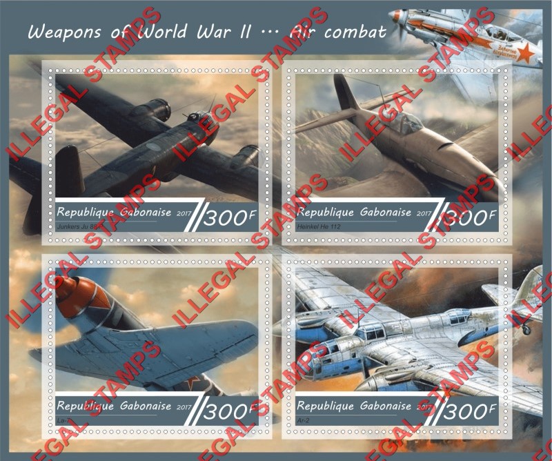 Gabon 2017 World War II Aircraft Illegal Stamp Souvenir Sheet of 4
