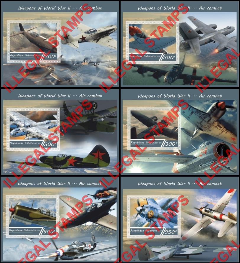Gabon 2017 World War II Aircraft Illegal Stamp Souvenir Sheets of 1