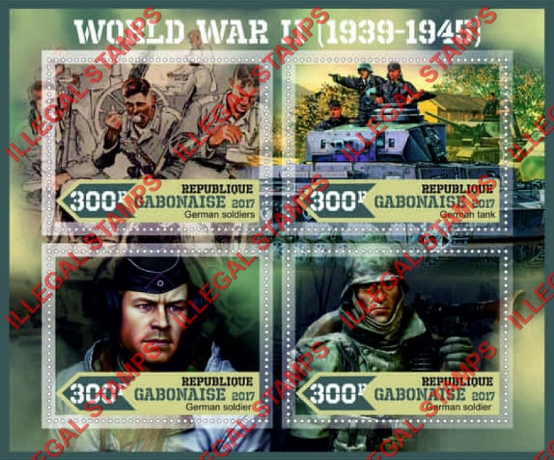 Gabon 2017 World War II Illegal Stamp Souvenir Sheet of 4