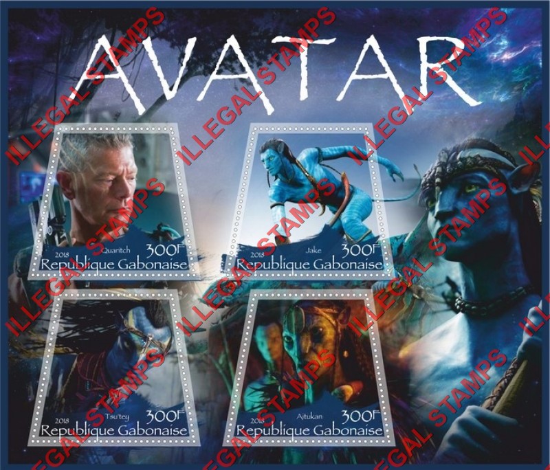 Gabon 2018 Avatar Illegal Stamp Souvenir Sheet of 4