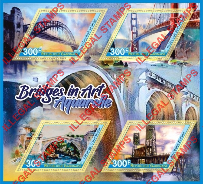 Gabon 2018 Bridges (different a) Illegal Stamp Souvenir Sheet of 4
