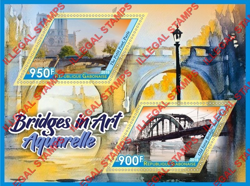 Gabon 2018 Bridges (different a) Illegal Stamp Souvenir Sheet of 2
