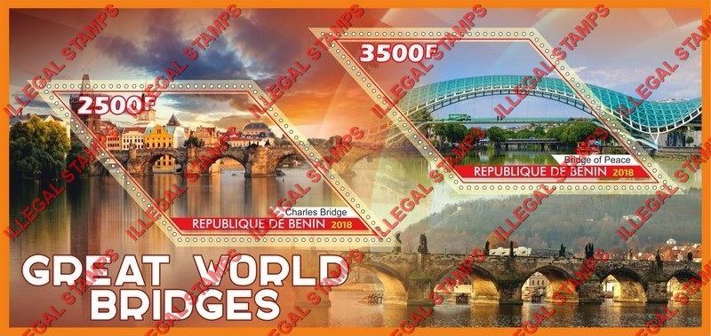 Gabon 2018 Bridges (different) Illegal Stamp Souvenir Sheet of 2