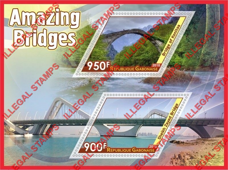 Gabon 2018 Bridges Illegal Stamp Souvenir Sheet of 2