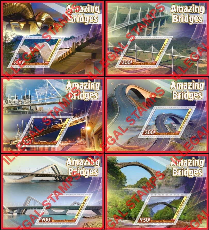 Gabon 2018 Bridges Illegal Stamp Souvenir Sheets of 1