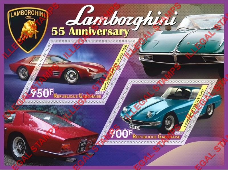 Gabon 2018 Cars Lamborghini (different) Illegal Stamp Souvenir Sheet of 2