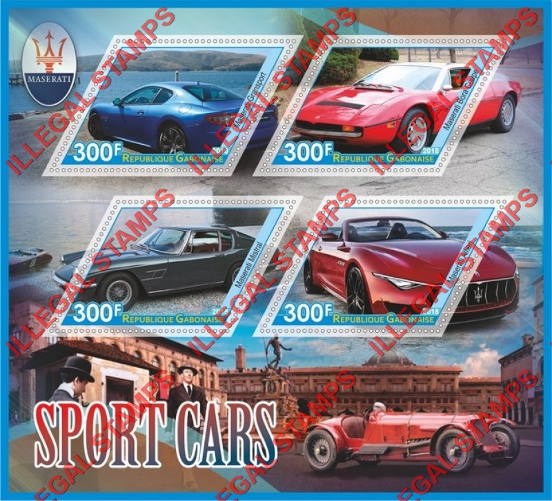 Gabon 2018 Cars Maserati Illegal Stamp Souvenir Sheet of 4