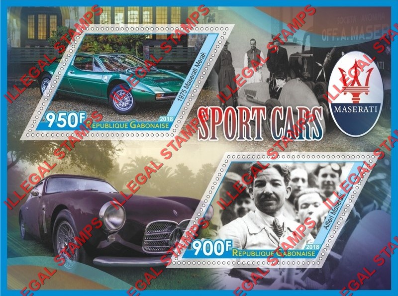 Gabon 2018 Cars Maserati Illegal Stamp Souvenir Sheet of 2