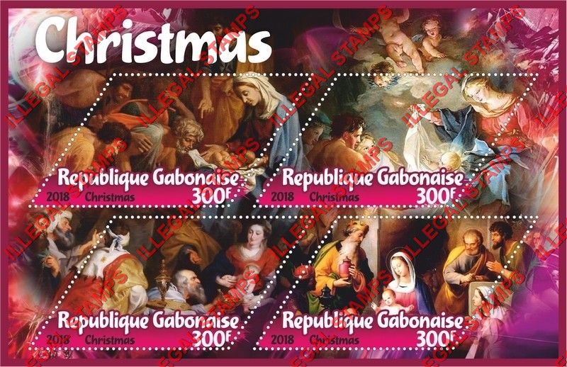 Gabon 2018 Christmas Illegal Stamp Souvenir Sheet of 4