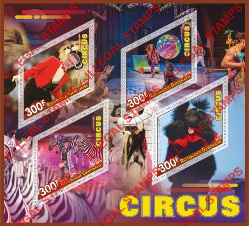 Gabon 2018 Circus Illegal Stamp Souvenir Sheet of 4