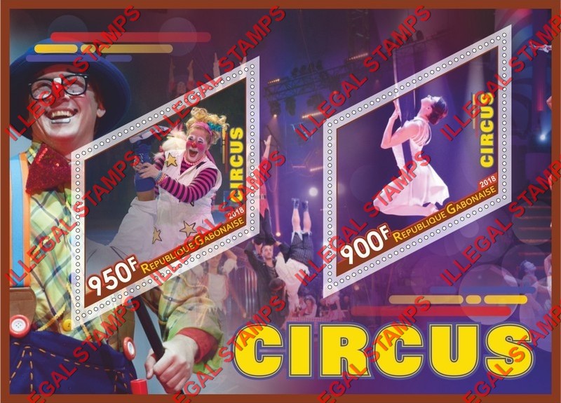 Gabon 2018 Circus Illegal Stamp Souvenir Sheet of 2