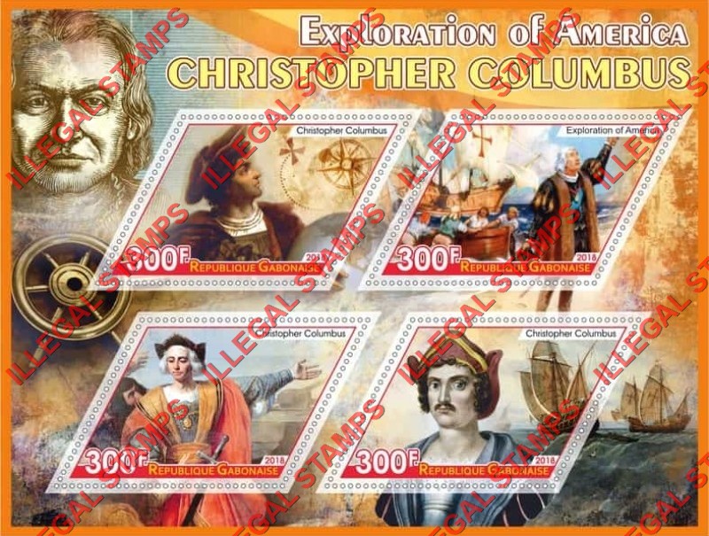 Gabon 2018 Christopher Columbus (different) Illegal Stamp Souvenir Sheet of 4