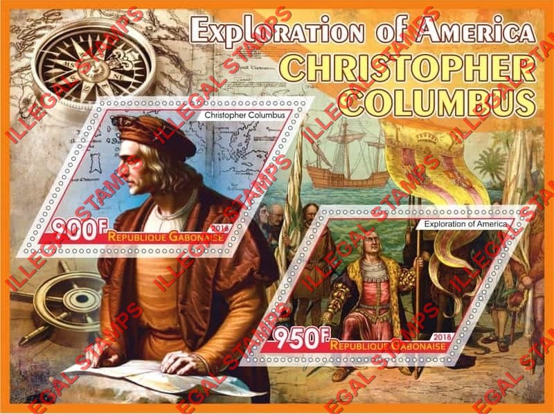 Gabon 2018 Christopher Columbus (different) Illegal Stamp Souvenir Sheet of 2