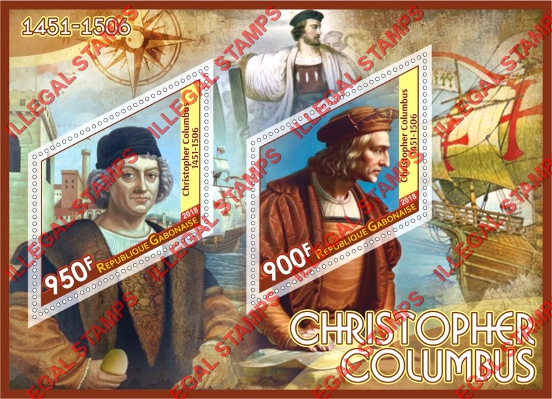 Gabon 2018 Christopher Columbus Illegal Stamp Souvenir Sheet of 2
