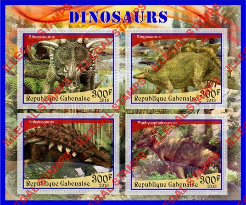 Gabon 2018 Dinosaurs Illegal Stamp Souvenir Sheet of 4