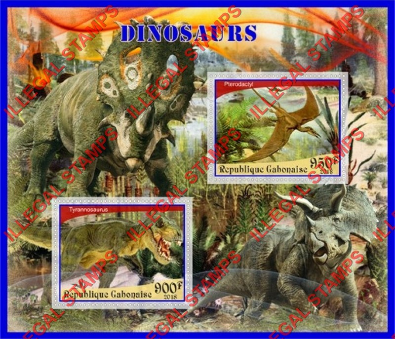 Gabon 2018 Dinosaurs Illegal Stamp Souvenir Sheet of 2