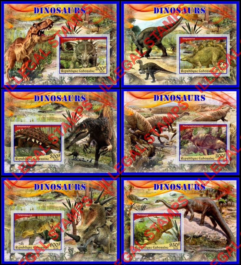 Gabon 2018 Dinosaurs Illegal Stamp Souvenir Sheets of 1