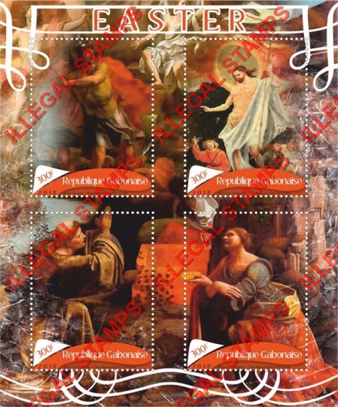 Gabon 2018 Easter Art Illegal Stamp Souvenir Sheet of 4