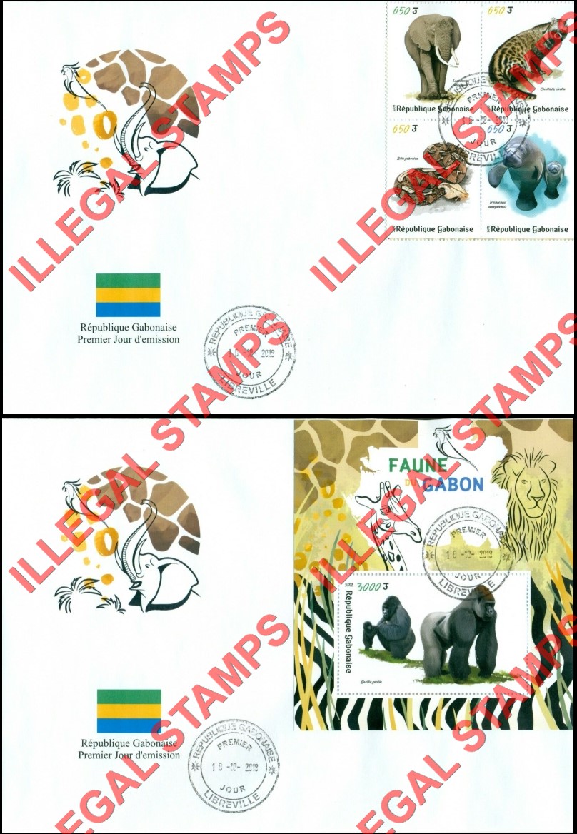 Gabon 2018 Fauna of Gabon Illegal Stamp Souvenir Sheets of 4 and 1 Fake First Day Covers