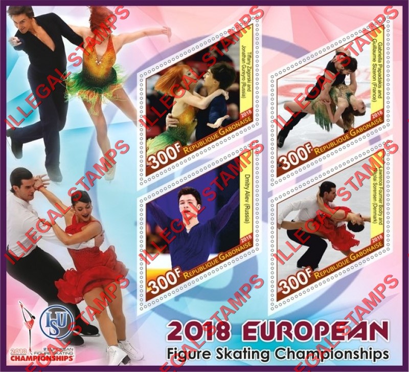 Gabon 2018 Figure Skating Championships Illegal Stamp Souvenir Sheet of 4