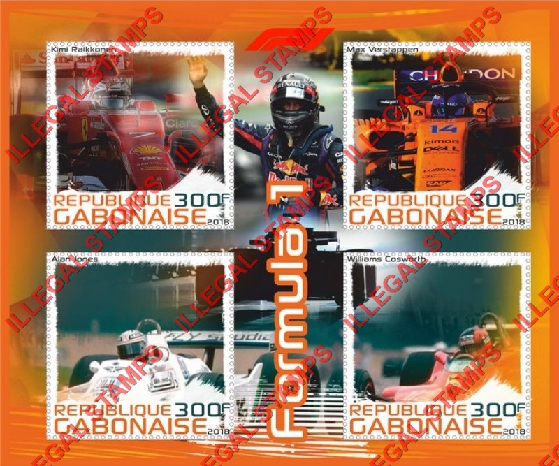 Gabon 2018 Formula I Drivers Illegal Stamp Souvenir Sheet of 4