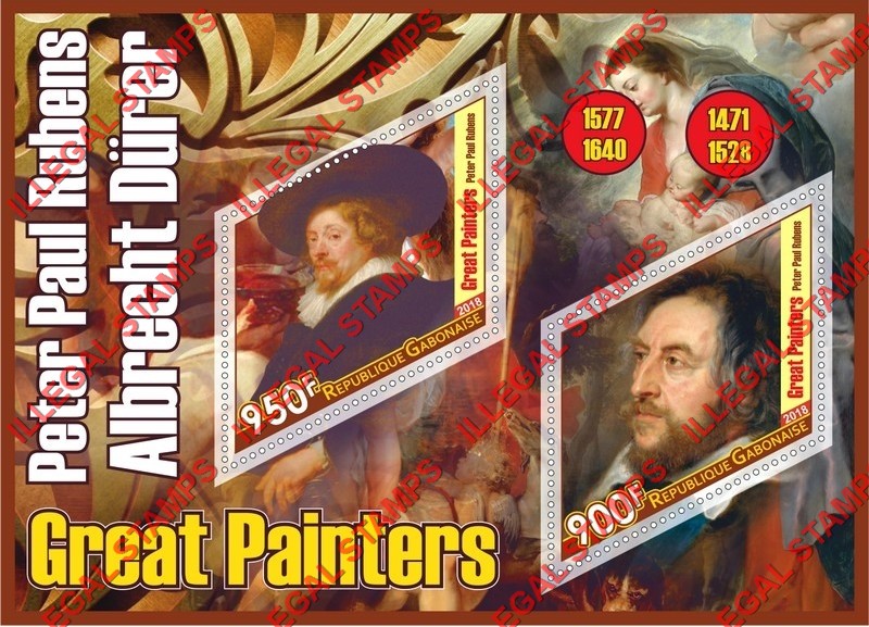 Gabon 2018 Great Painters Durer and Rubens Illegal Stamp Souvenir Sheet of 2
