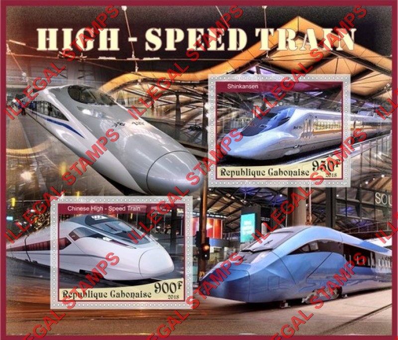 Gabon 2018 High Speed Trains Illegal Stamp Souvenir Sheet of 2