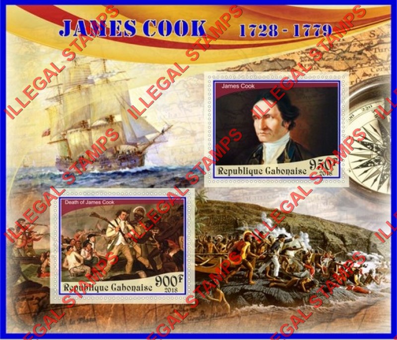 Gabon 2018 James Cook Illegal Stamp Souvenir Sheet of 2