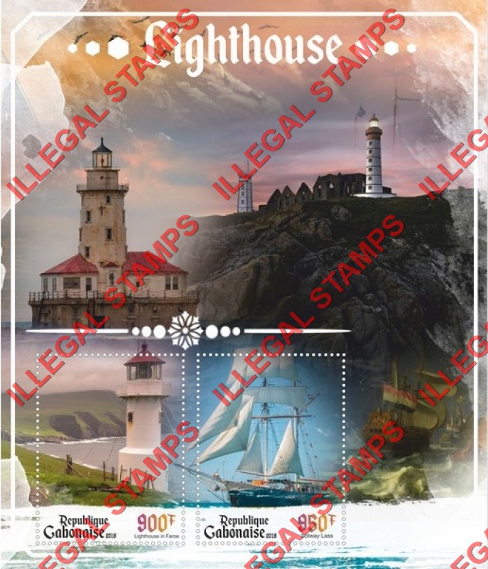 Gabon 2018 Lighthouses and Sailing Ships Illegal Stamp Souvenir Sheet of 2