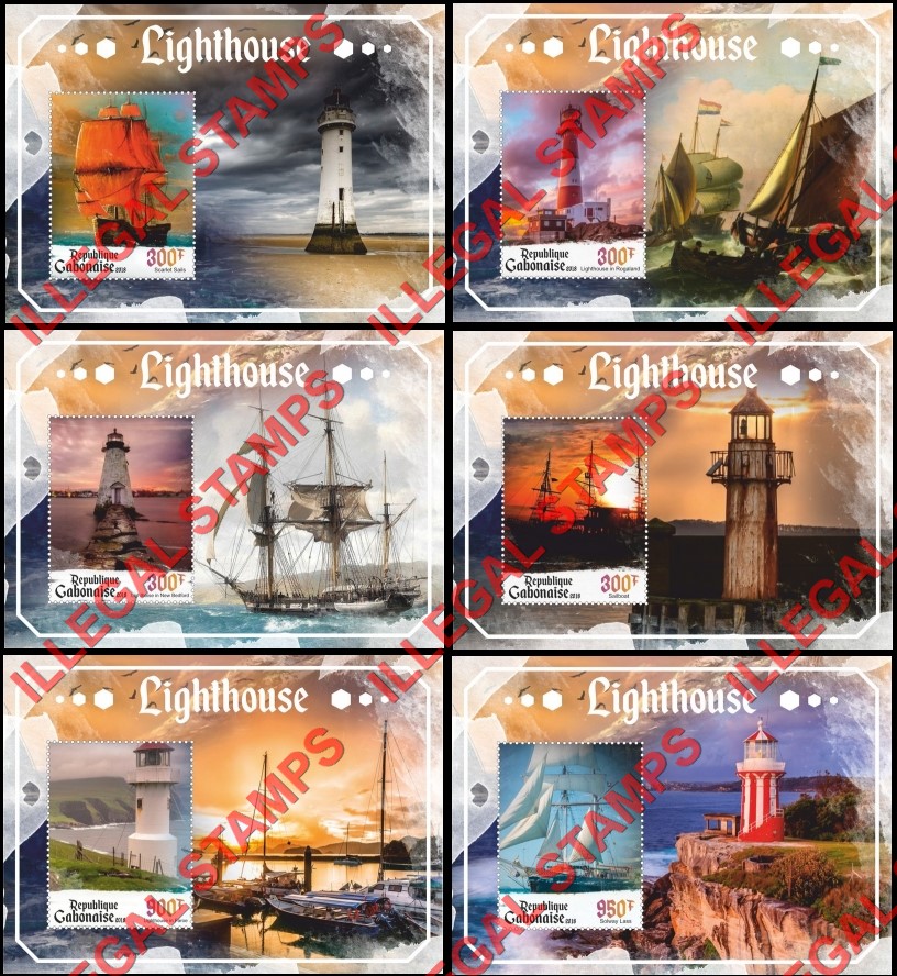 Gabon 2018 Lighthouses and Sailing Ships Illegal Stamp Souvenir Sheets of 1