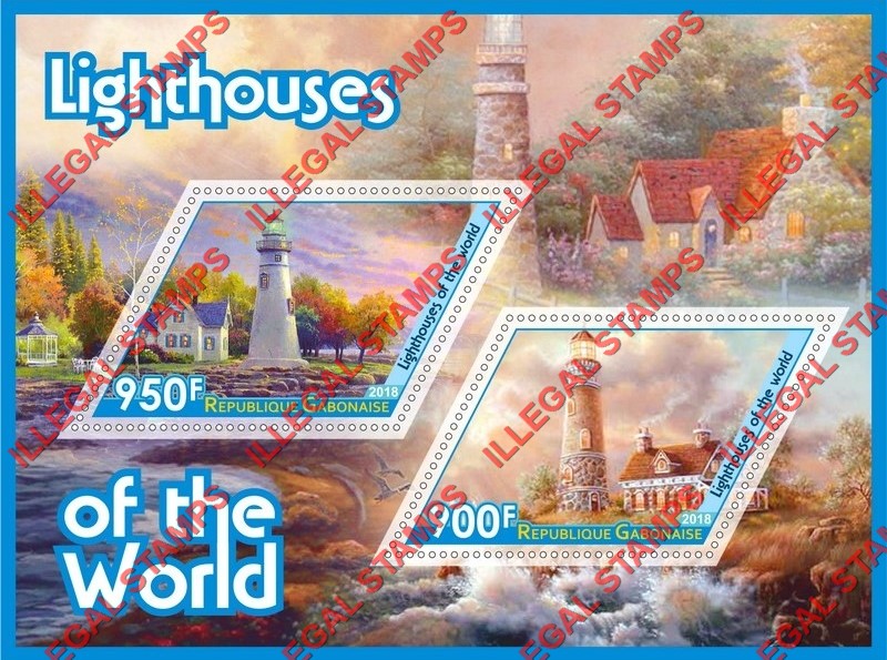 Gabon 2018 Lighthouses Illegal Stamp Souvenir Sheet of 2