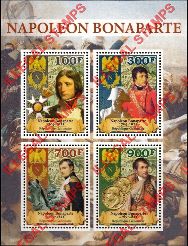 Gabon 2018 Napoleon Bonaparte Illegal Stamp Souvenir Sheet of 4 with no date Inscription
