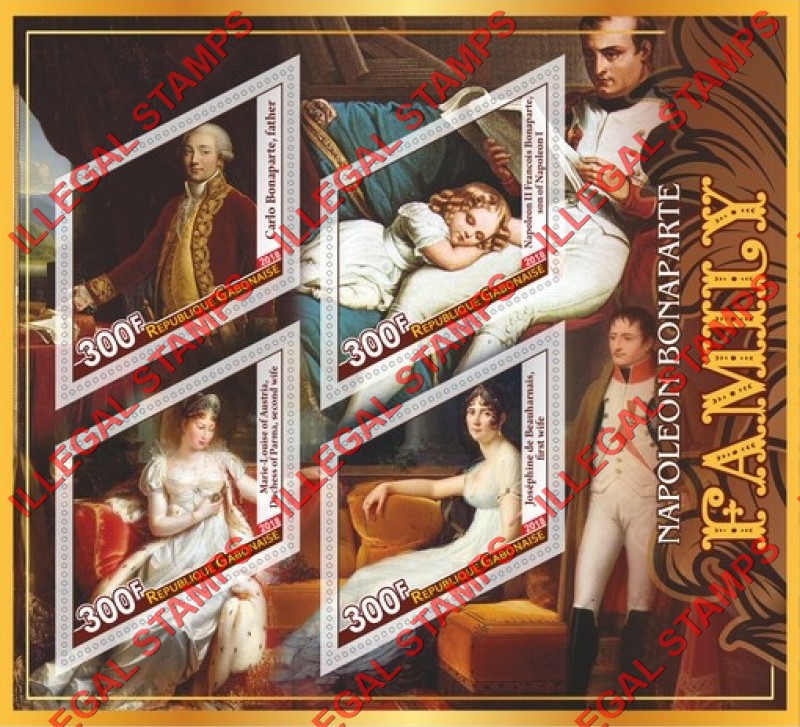 Gabon 2018 Napoleon Bonaparte Family Illegal Stamp Souvenir Sheet of 4