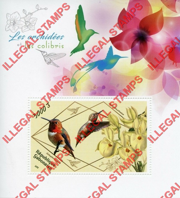 Gabon 2018 Orchids and Hummingbirds Illegal Stamp Souvenir Sheet of 1